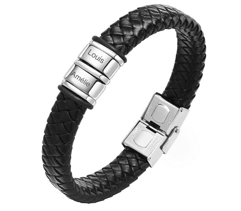 Bracelet en Cuir Noir Tressé